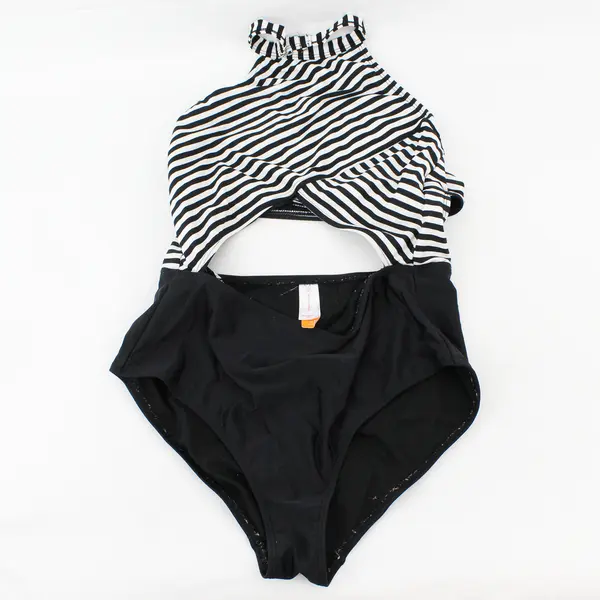 No Boundaries Black & White Striped Halter One-Piece Swimsuit Junior's Med 7-9