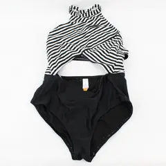 No Boundaries Black & White Striped Halter One-Piece Swimsuit Junior's Med 7-9