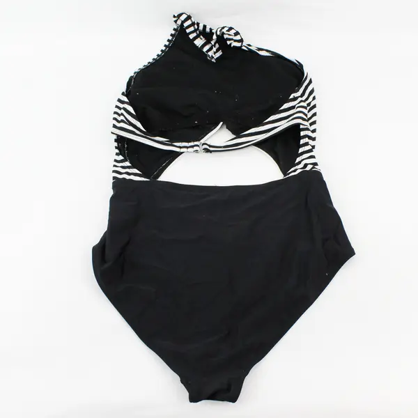 No Boundaries Black & White Striped Halter One-Piece Swimsuit Junior's Med 7-9