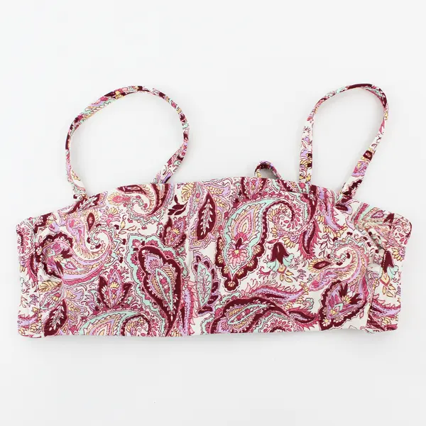Shade & Shore Pink Paisley Pattern Spaghetti Strap Bikini Top Women's Medium