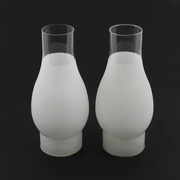 Lot of 2 Frosted glass Oil Lamp Chimneys 9 Inch