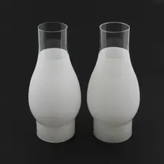 Lot of 2 Frosted glass Oil Lamp Chimneys 9 Inch