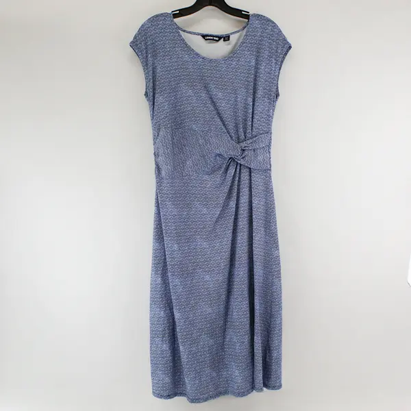 Blue and White Patterned Sleeveless Midi Dress Women's Small 6-8