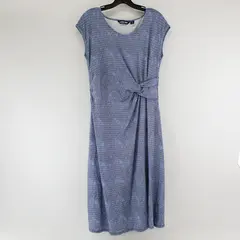 Blue and White Patterned Sleeveless Midi Dress Women's Small 6-8