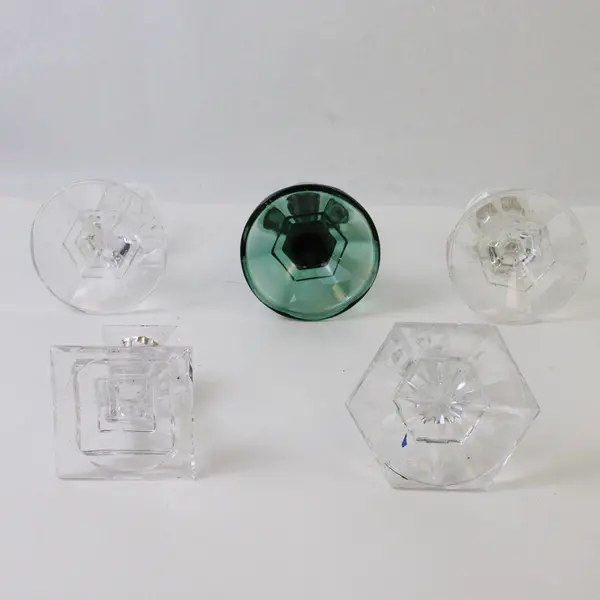 Lot of 6 Crystal Glass Candle Holders Clear & Green Decorative