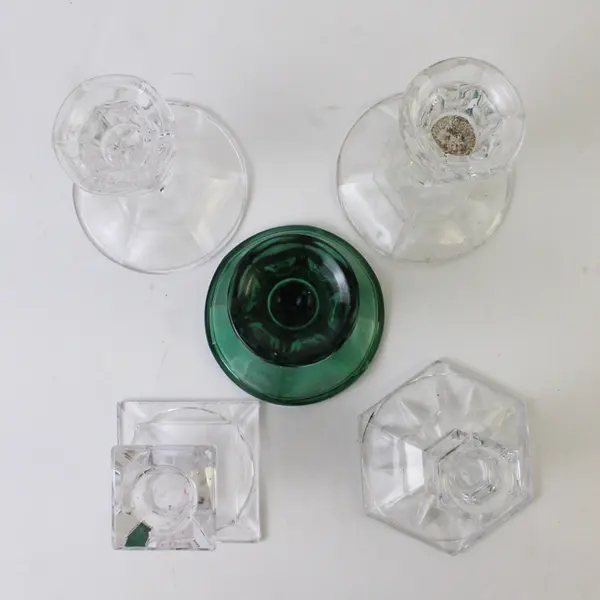 Lot of 6 Crystal Glass Candle Holders Clear & Green Decorative