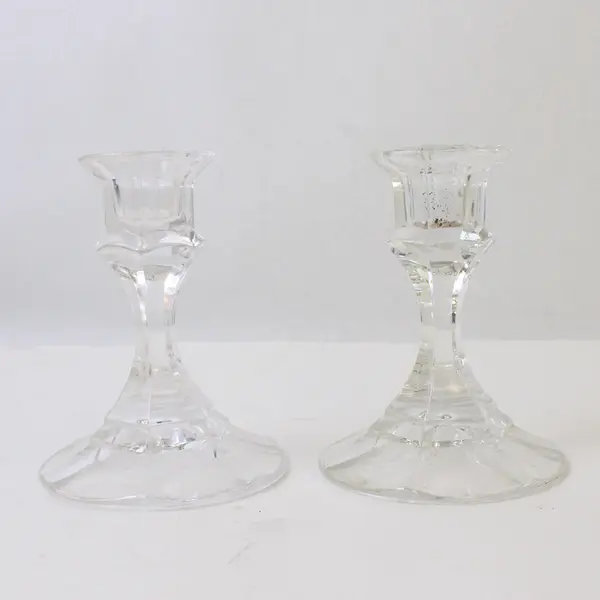 Lot of 6 Crystal Glass Candle Holders Clear & Green Decorative