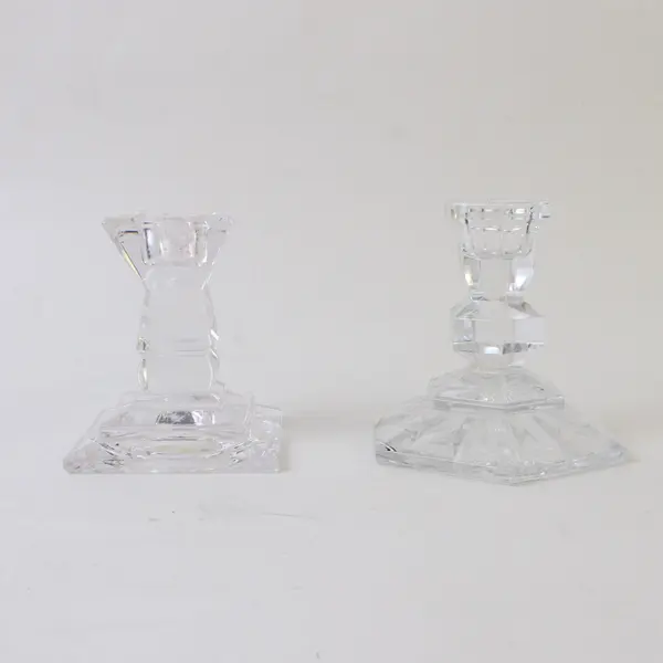 Lot of 6 Crystal Glass Candle Holders Clear & Green Decorative