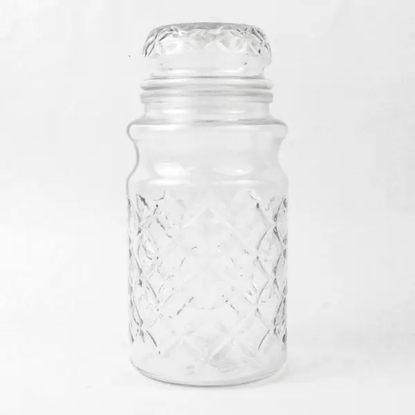 Vintage 1984 Planters Mr. Peanut Diamond Clear Glass Canister Jar w/ Lid