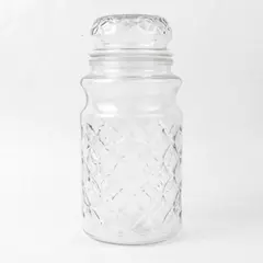 Vintage 1984 Planters Mr. Peanut Diamond Clear Glass Canister Jar w/ Lid