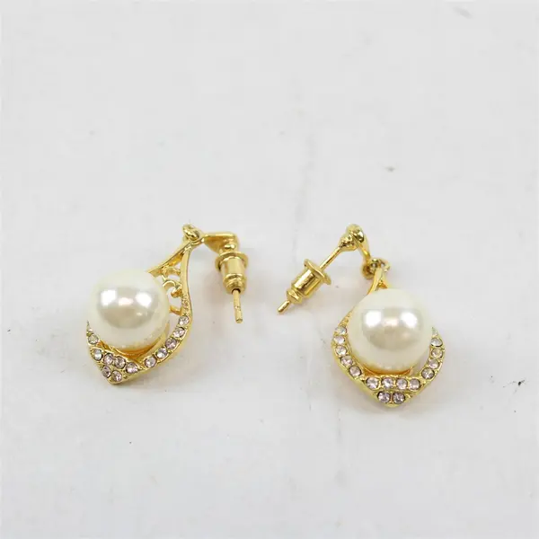 Faux Pearl Sparkling Jewels 18K Gold-Plated Necklace & Earrings Set Vintage