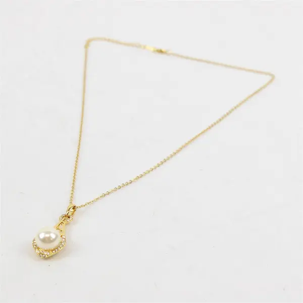 Faux Pearl Sparkling Jewels 18K Gold-Plated Necklace & Earrings Set Vintage