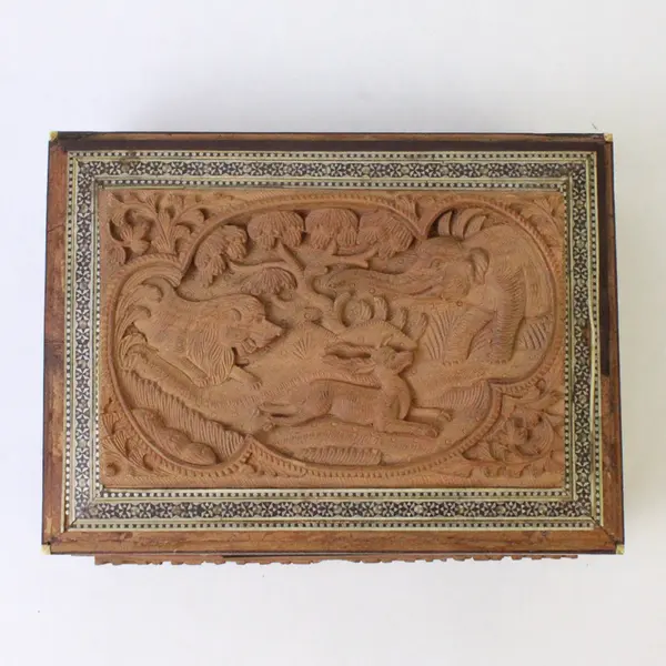 Vintage Hand-Carved Sandalwood Box 1930s-1950s Small Trinket Box