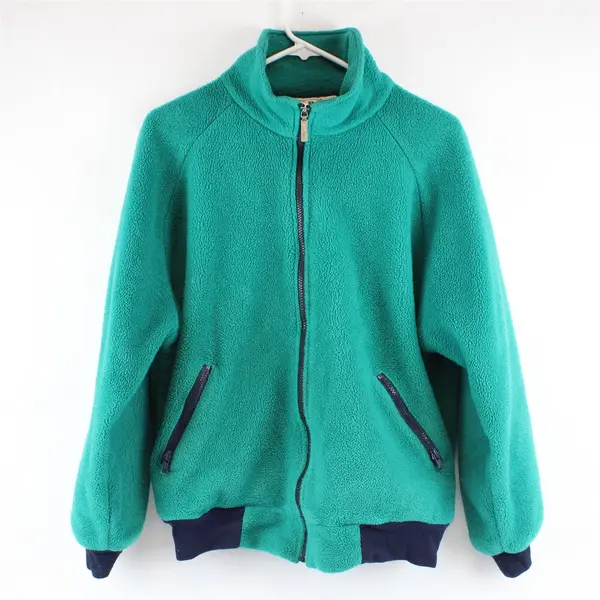 VTG L.L. Bean Teal Green & Navy Fleece Zip-Up Jacket Women's Large