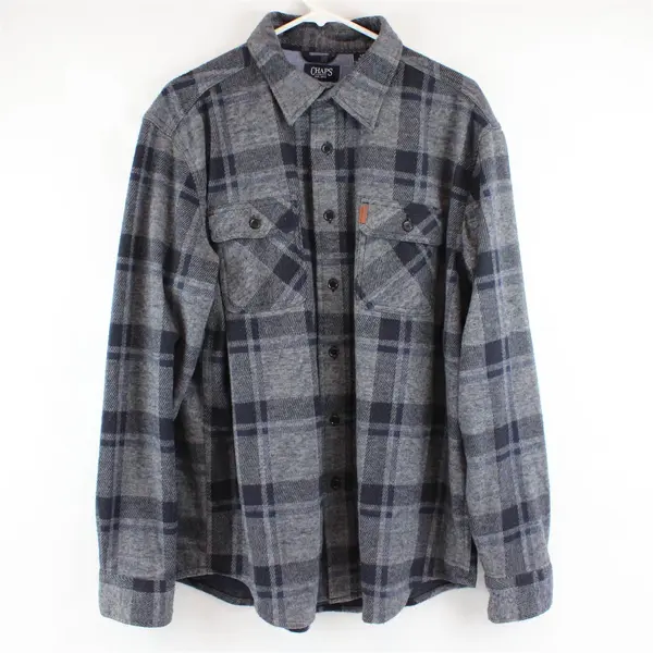 Chaps Gray and Blue Plaid Flannel Button-Up Men's Large