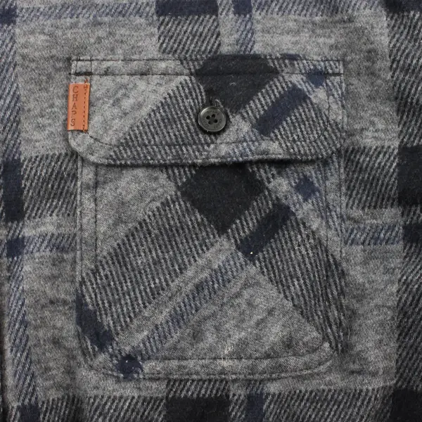 Chaps Gray and Blue Plaid Flannel Button-Up Men's Large