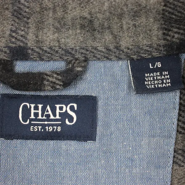 Chaps Gray and Blue Plaid Flannel Button-Up Men's Large