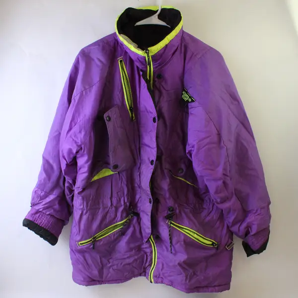VTG Mountain Goat Purple & Neon Yellow Insulated Jacket Women's Medium FLAWED