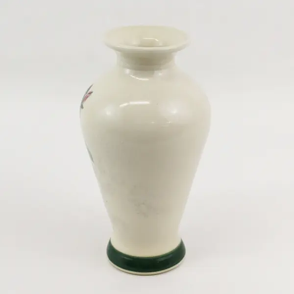Handmade and Hand Painted Ceramic Vase With Pink Flowers 9" Signed