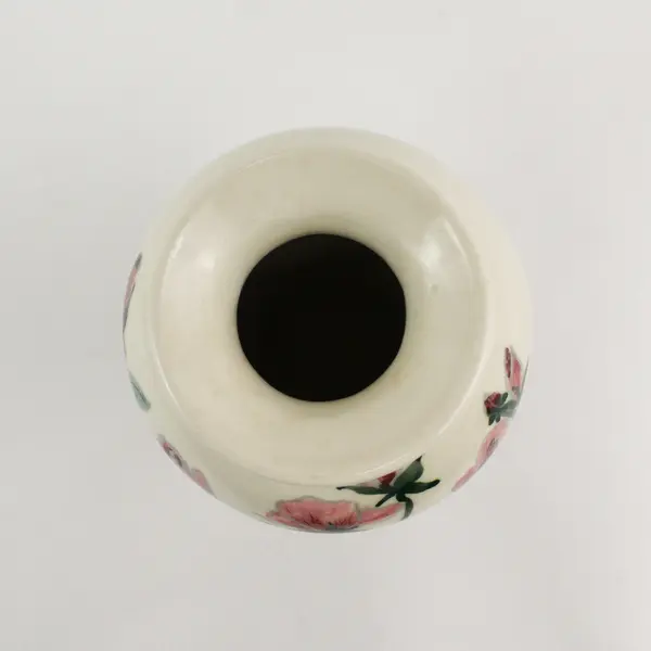 Handmade and Hand Painted Ceramic Vase With Pink Flowers 9" Signed