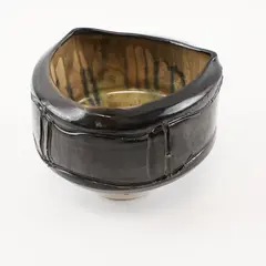 Handmade Signed Black Exterior/Multicolor Interior Ceramic Bowl Decor 5.5" Dia