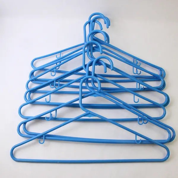 Lot of 10 Blue Plastic Clothes Hangers with Strap Hooks
