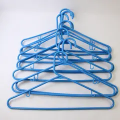 Lot of 10 Blue Plastic Clothes Hangers with Strap Hooks
