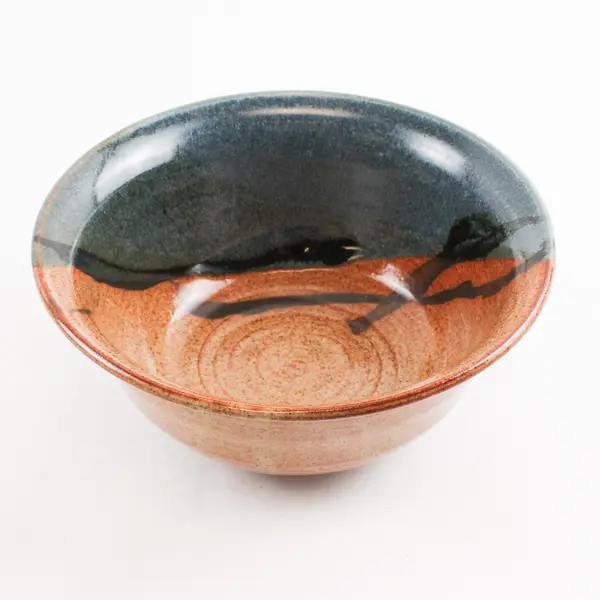 Handmade Signed Brown/Blue Round Ceramic Soup Bowl Decorative 7.25" Diameter