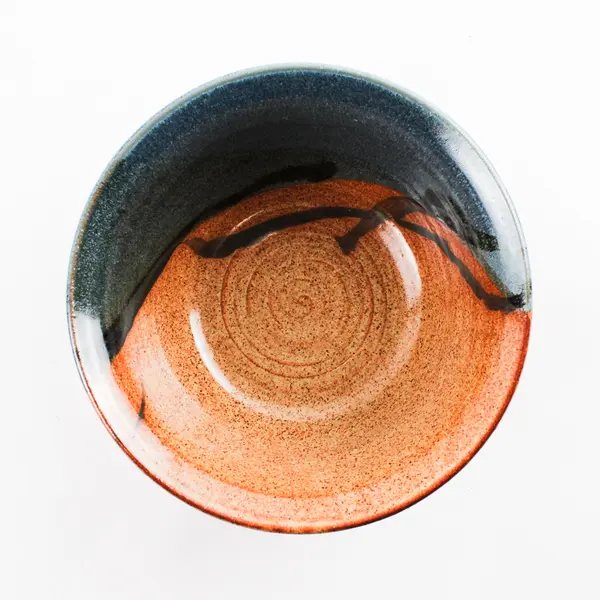 Handmade Signed Brown/Blue Round Ceramic Soup Bowl Decorative 7.25" Diameter