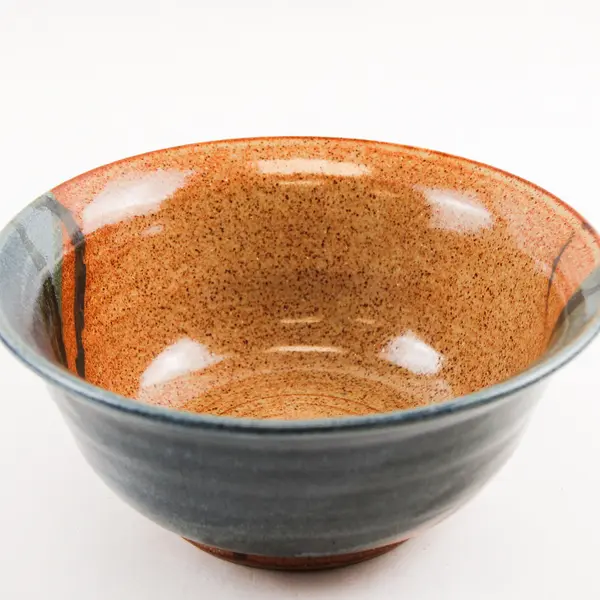 Handmade Signed Brown/Blue Round Ceramic Soup Bowl Decorative 7.25" Diameter