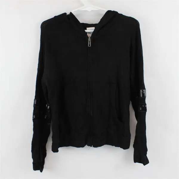 Arizona Jean Black Zip-Up Jacket Sequin Detail Girls' XXS 4/5