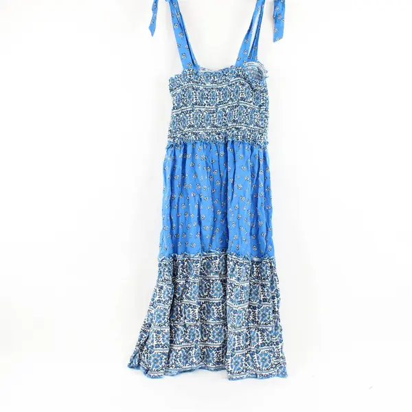 Bebop Blue & White Floral Pattern Tie Strap Smocked Dress Girls' XS