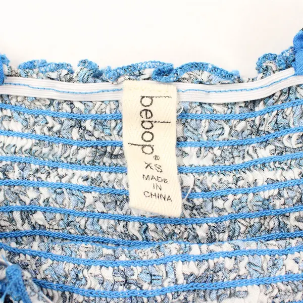 Bebop Blue & White Floral Pattern Tie Strap Smocked Dress Girls' XS