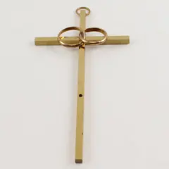 Vtg. Brass Cana Wedding Cross, Interlocking Rings symbolize unity & marriage