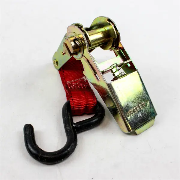 Red Ratchet Tie-Down w/ Black S-Hooks Heavy Duty Strap - Used
