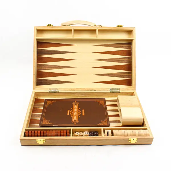 Portable Backgammon Board Game in Wooden Case With Dice Complete 2016