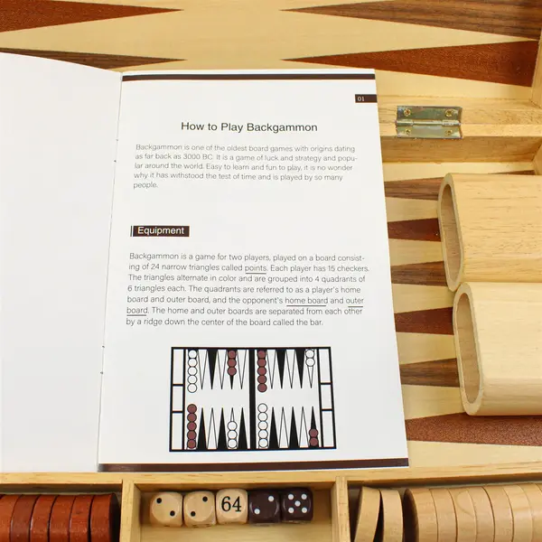 Portable Backgammon Board Game in Wooden Case With Dice Complete 2016