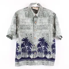 Island Tropics Green and Navy Palm Tree Print Hawaiian Shirt Boys' Medium