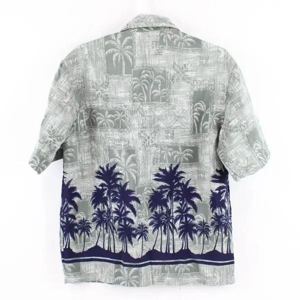 Island Tropics Green and Navy Palm Tree Print Hawaiian Shirt Boys' Medium