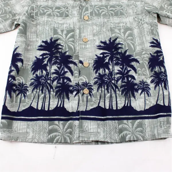 Island Tropics Green and Navy Palm Tree Print Hawaiian Shirt Boys' Medium