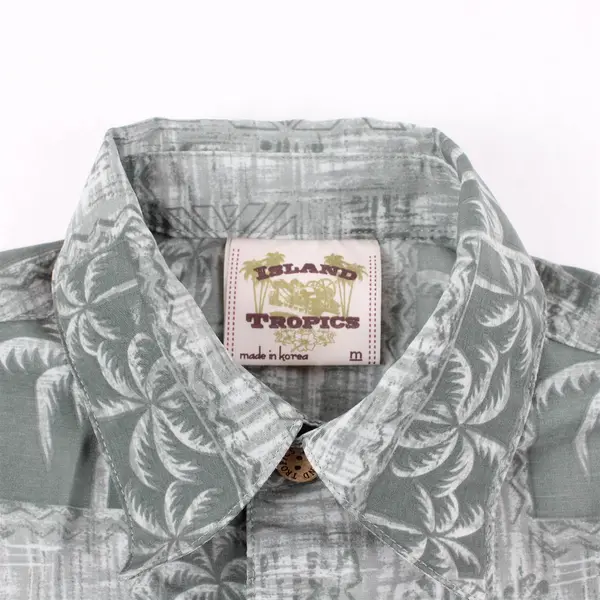 Island Tropics Green and Navy Palm Tree Print Hawaiian Shirt Boys' Medium