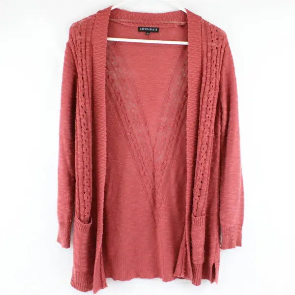 Love Ellie Pink-Red Long-Sleeved Open-Front Knit Cardigan Women's Medium