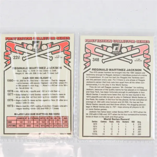 Lot of 2 Donruss 1981 Reggie Jackson  Baseball Cards #228 & #348 Yankees