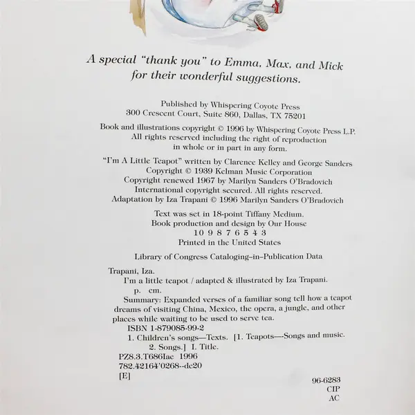I'm a Little Teapot Hardcover Iza Trapani Children's Book