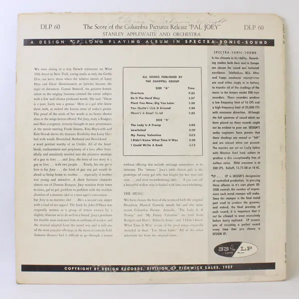 Rodgers and Hart's Pal Joey 12" Vinyl LP Design Records