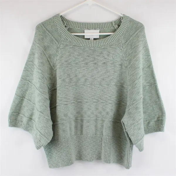 Olive + Oak Pastel Green Knit Short Sleeve Cropped Sweater Top Womens Size XL