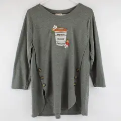 Truself Gray "Blessed" W/ Coffee Cup Embroidered Long Sleeve Top Womens Size L