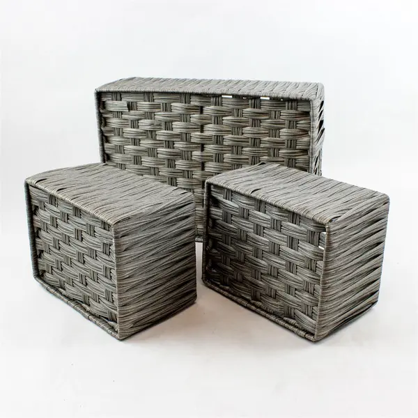 Lot Of 3 Unbranded Matching Gray Rectangular Woven Home Organizing Baskets