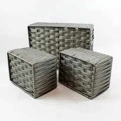 Lot Of 3 Unbranded Matching Gray Rectangular Woven Home Organizing Baskets