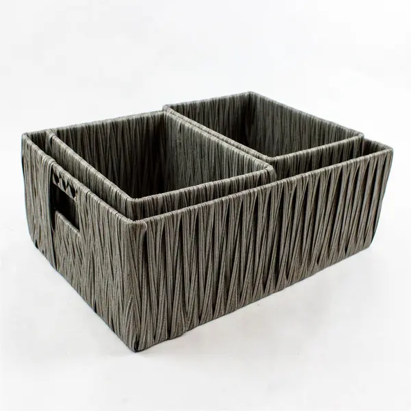 Lot Of 3 Unbranded Matching Gray Rectangular Woven Home Organizing Baskets